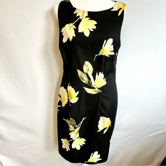 Alyx Dresses & Skirts - Alyx Black Yellow Floral Sleeveless Fitted Midi Spring Dress Women’s Size 10